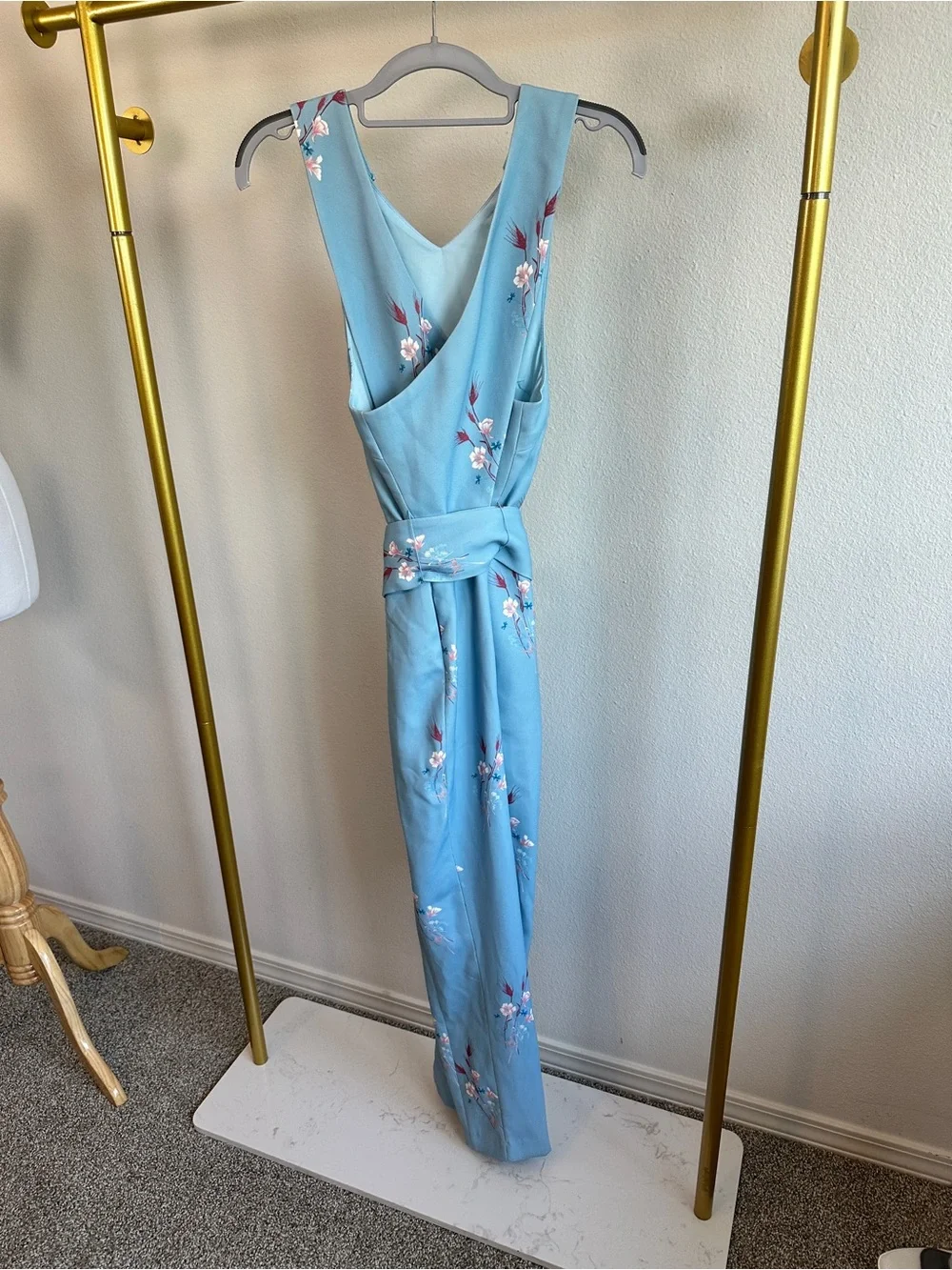 Elliatt Light Blue Floral Jumpsuit with Pink Floral Accents - Picture 7 of 13